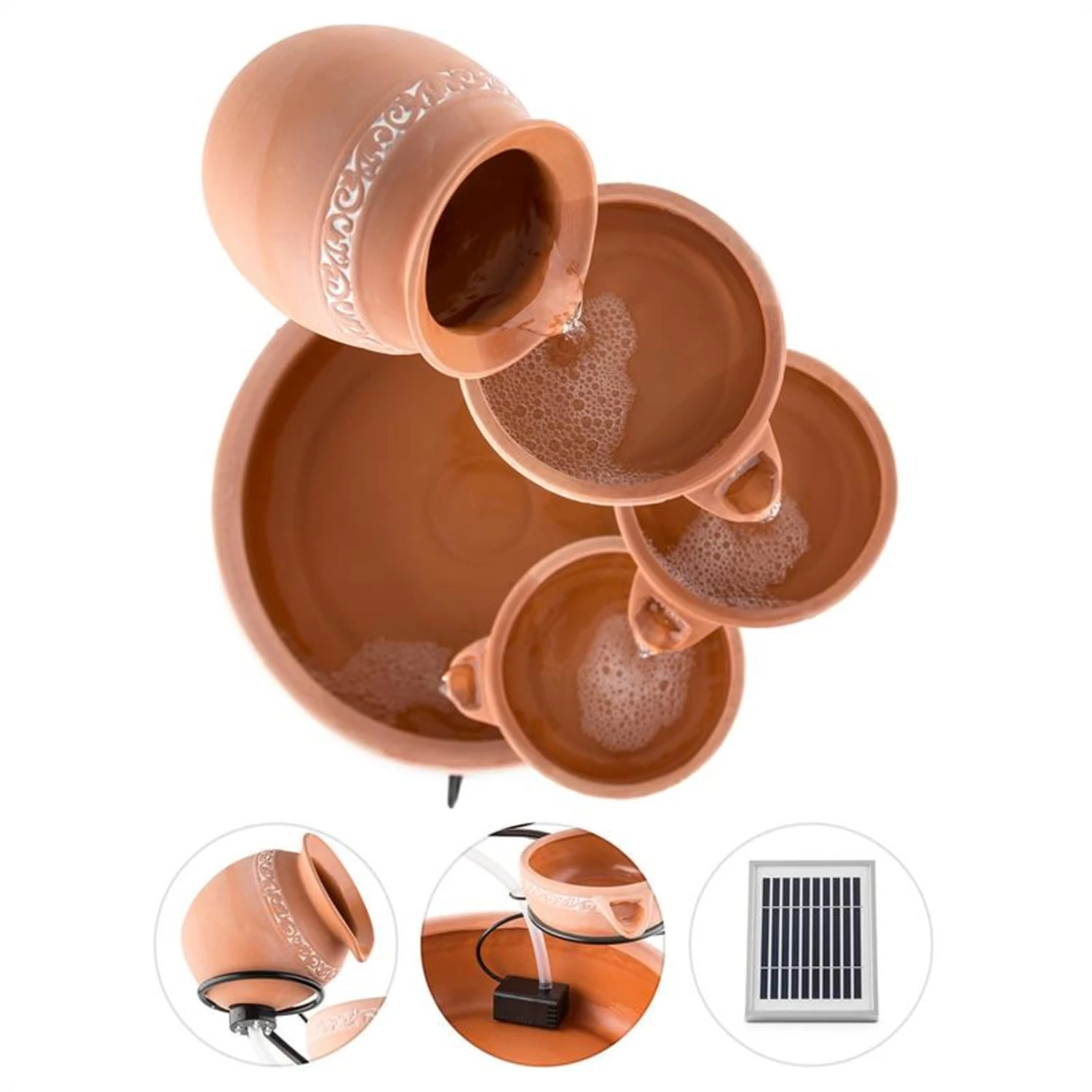 Empoli Kaskadenbrunnen Terrakotta 5 Stufen 200 L/h Solar 2W LED – Bild 2