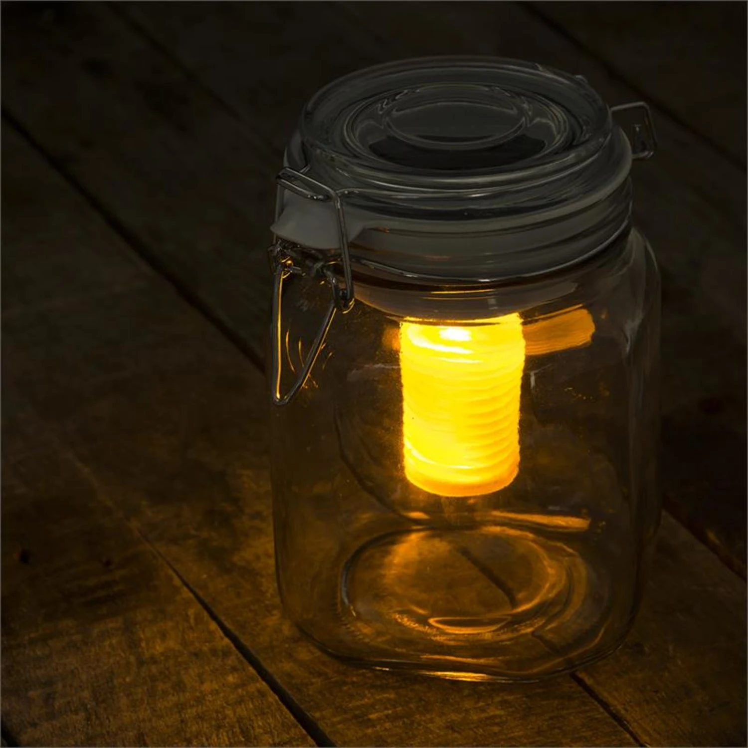 Wetterfrosch LED-Stimmungslicht Gelb/blau Einweckglas Solar Akku – Bild 5