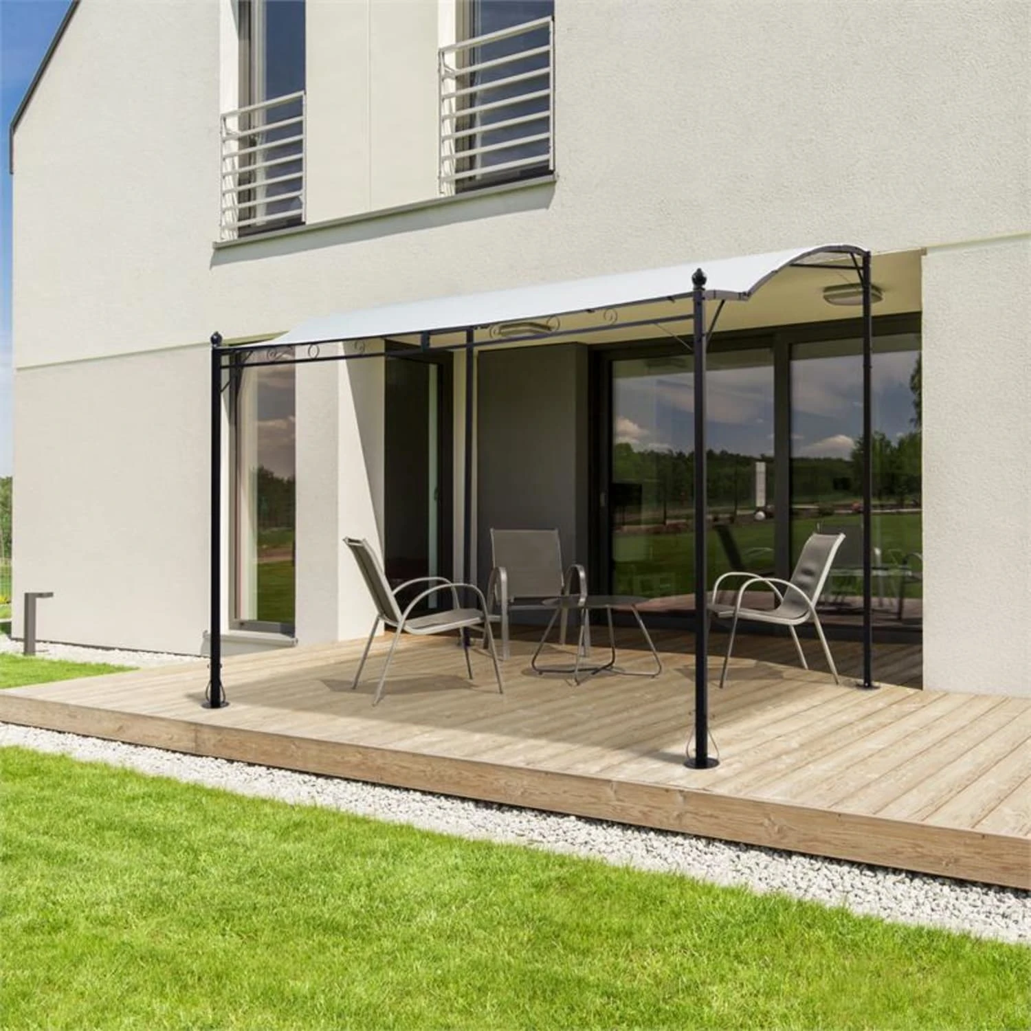 Allure Pergola Vordach Anbaupavillon 300x250cm Polyester Hellbeige – Bild 4