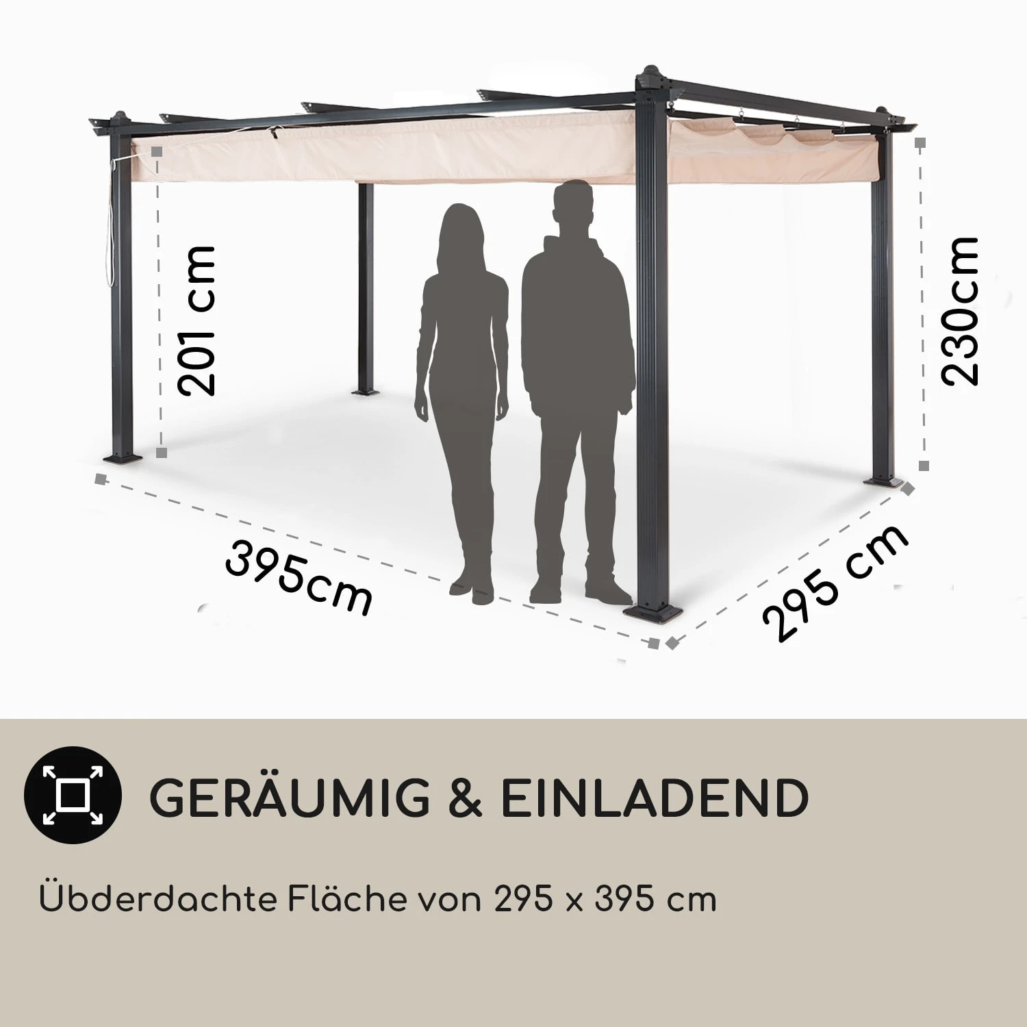 Pantheon 3x4 Pergola Vordach 3x4m Aluminium Sonnendach Polyester - Image 4