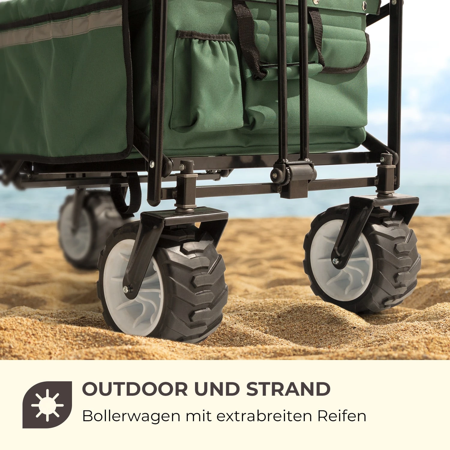 Easy Rider Bollerwagen Bis 70kg Teleskopstange Zusammenklappbar Grün - Image 2