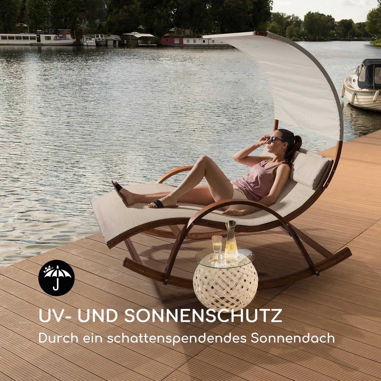 Mauritius Schwingliege Mit Dach ComfortMesh 180kg Max.wetterfest Creme - Image 2