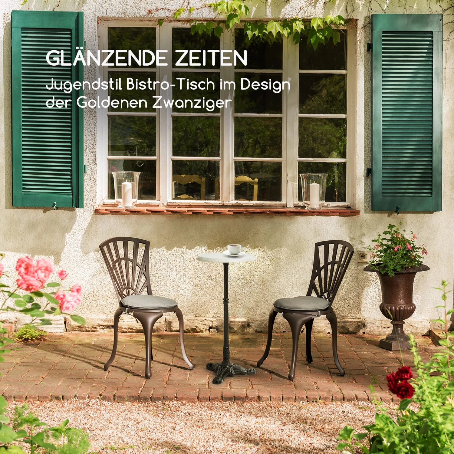 Patras-XS Bistro-Tisch Marmortischplatte Ø30cm Gusseiserner Standfuß - Image 2