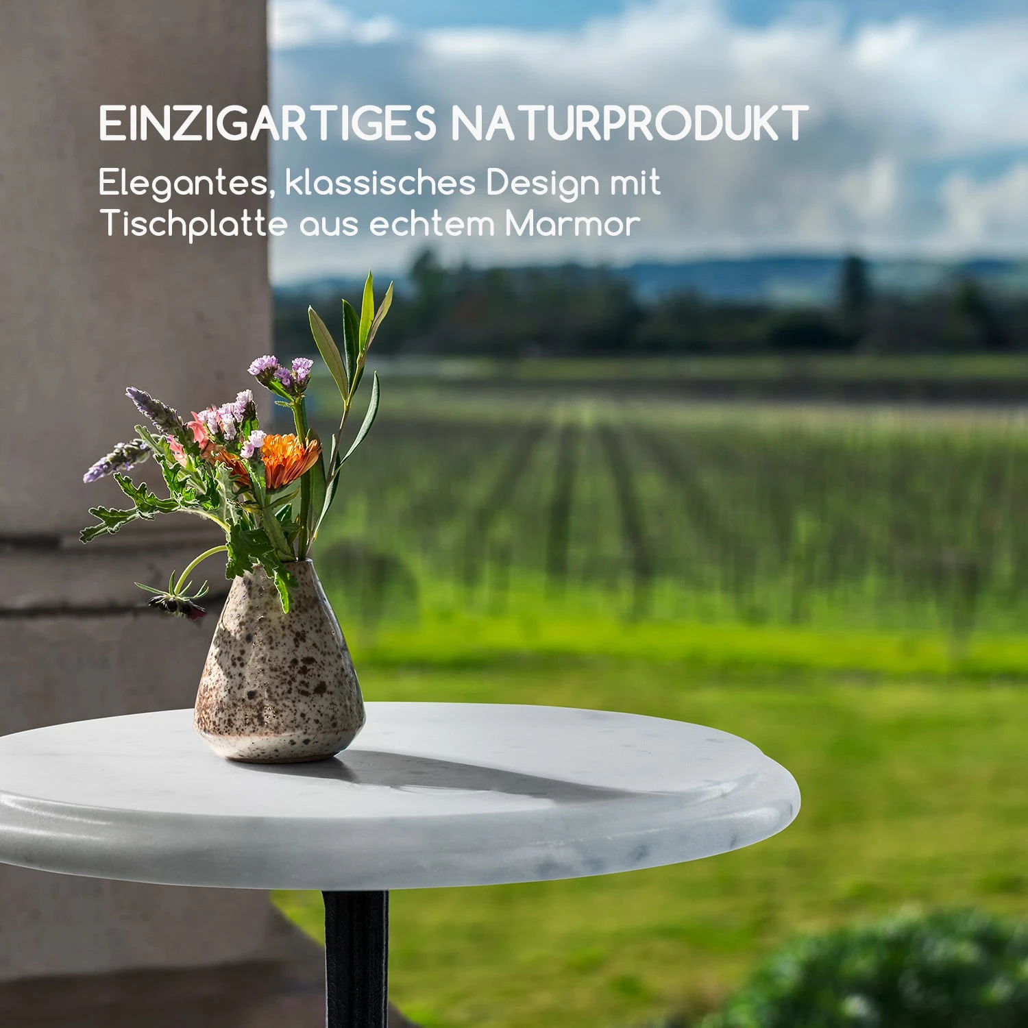 Patras-XS Bistro-Tisch Marmortischplatte Ø30cm Gusseiserner Standfuß - Image 3