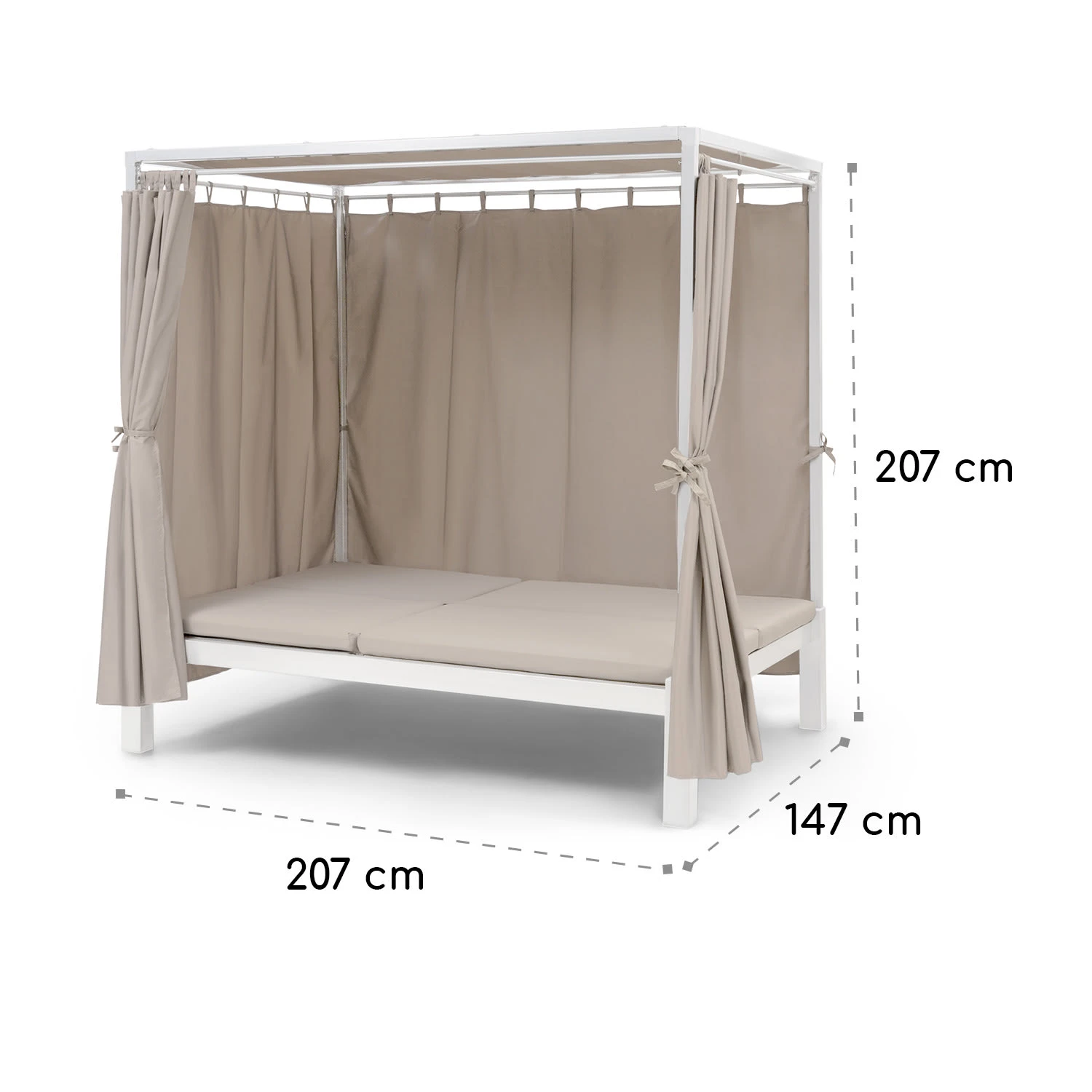 Eremitage Double Sunbed 2 Pers Stahl-Rahmen Sonnendach Vorhänge Creme - Image 10