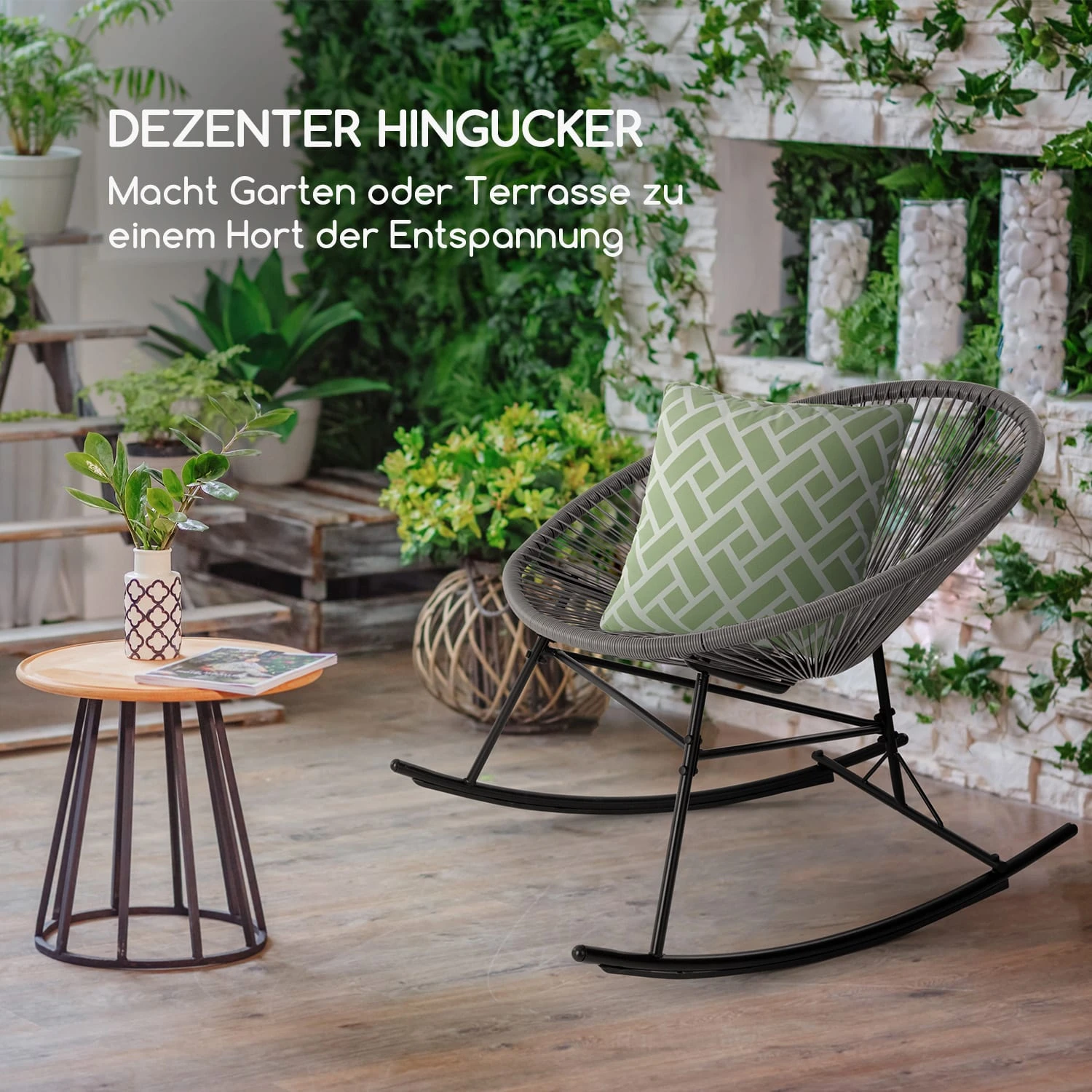Roqueta Schaukelstuhl Retro-Design 4mm-Geflecht Grau - Image 2