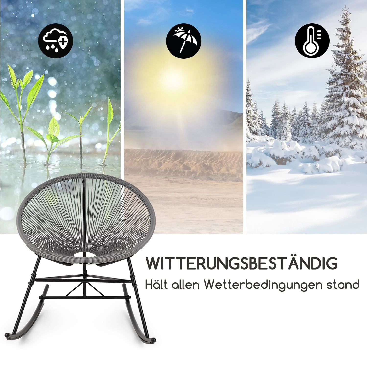 Roqueta Schaukelstuhl Retro-Design 4mm-Geflecht Grau - Image 5