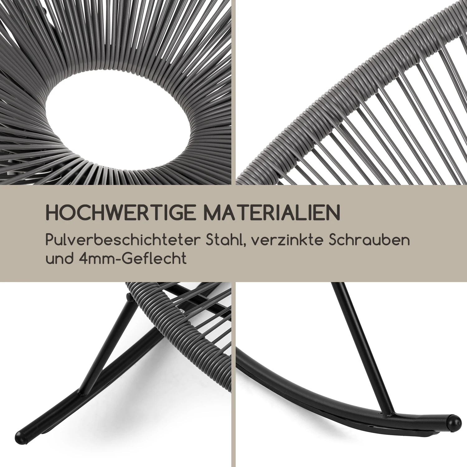 Roqueta Schaukelstuhl Retro-Design 4mm-Geflecht Grau - Image 6
