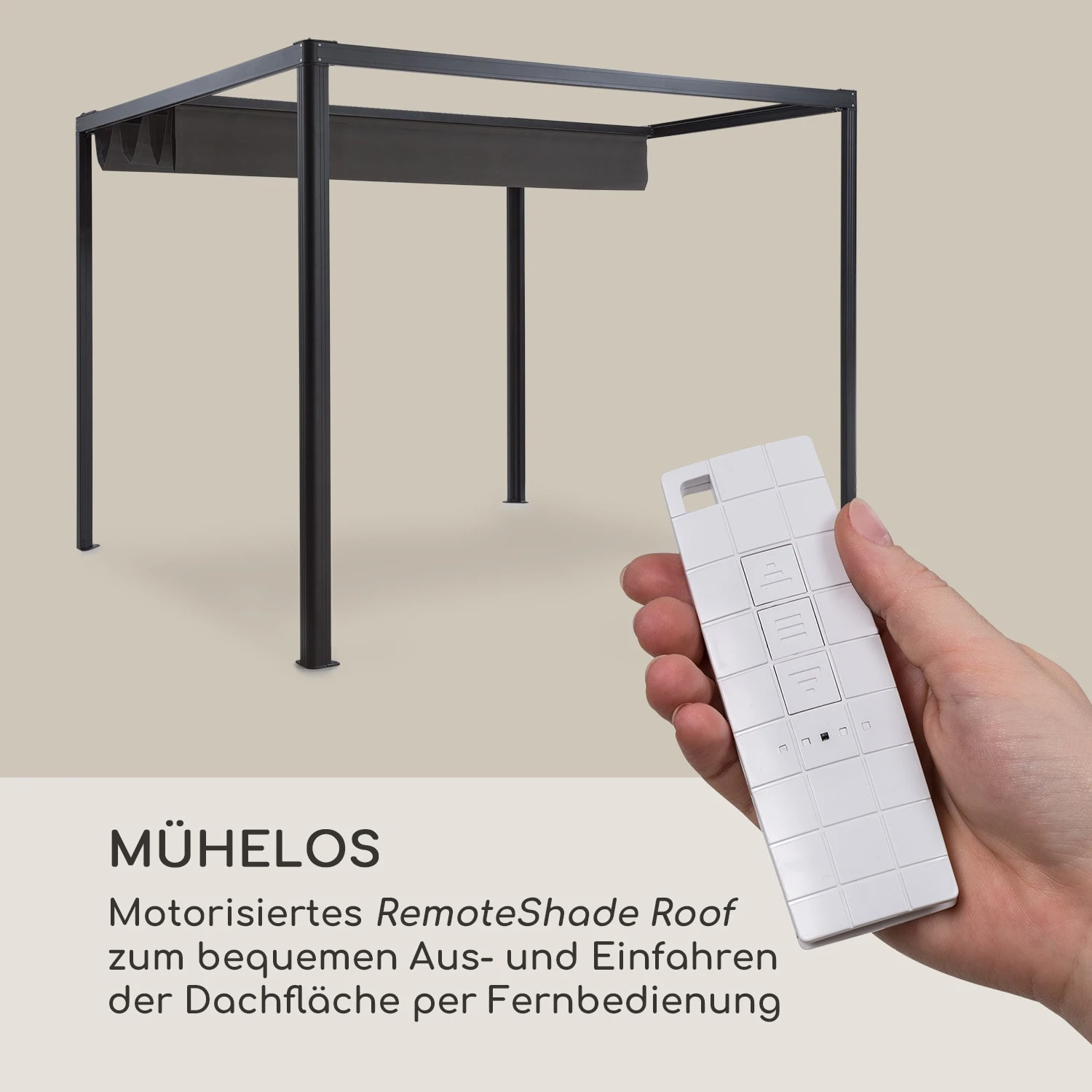 Pantheon RemoteShade Pavillon Motor-Dach 3x3m 280g/m² PE Aluminium - Image 3