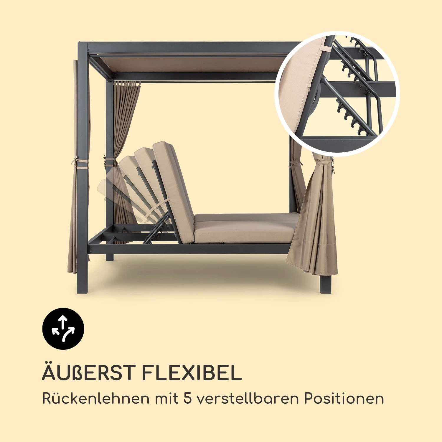 Eremitage Double XL Sunbed 2 Pers Stahl-Rahmen Sonnendach Vorhänge - Image 7