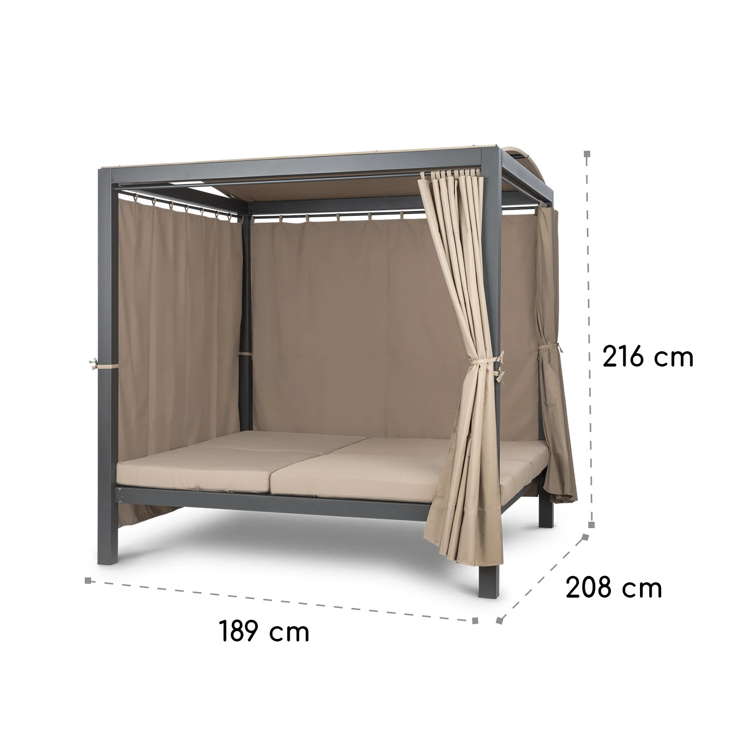 Eremitage Double XL Sunbed 2 Pers Stahl-Rahmen Sonnendach Vorhänge - Image 10