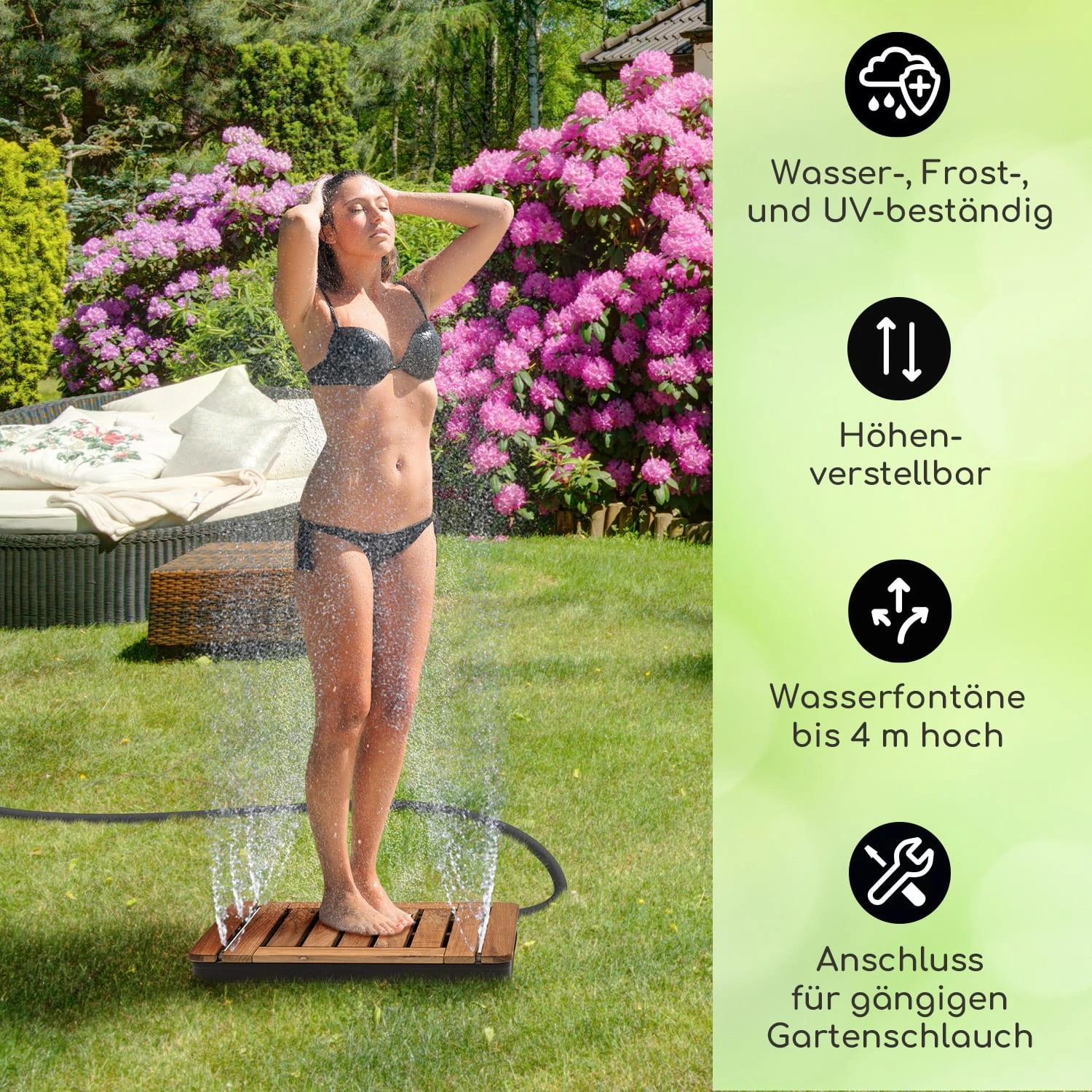 Sumatra Teak Square Gartendusche Aluminium Teakholz Tragegriff - Image 2