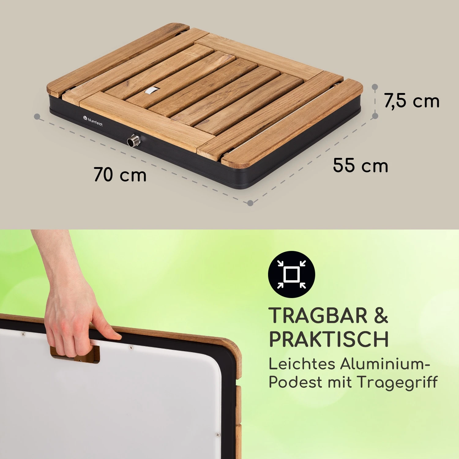 Sumatra Teak Square Gartendusche Aluminium Teakholz Tragegriff - Image 6