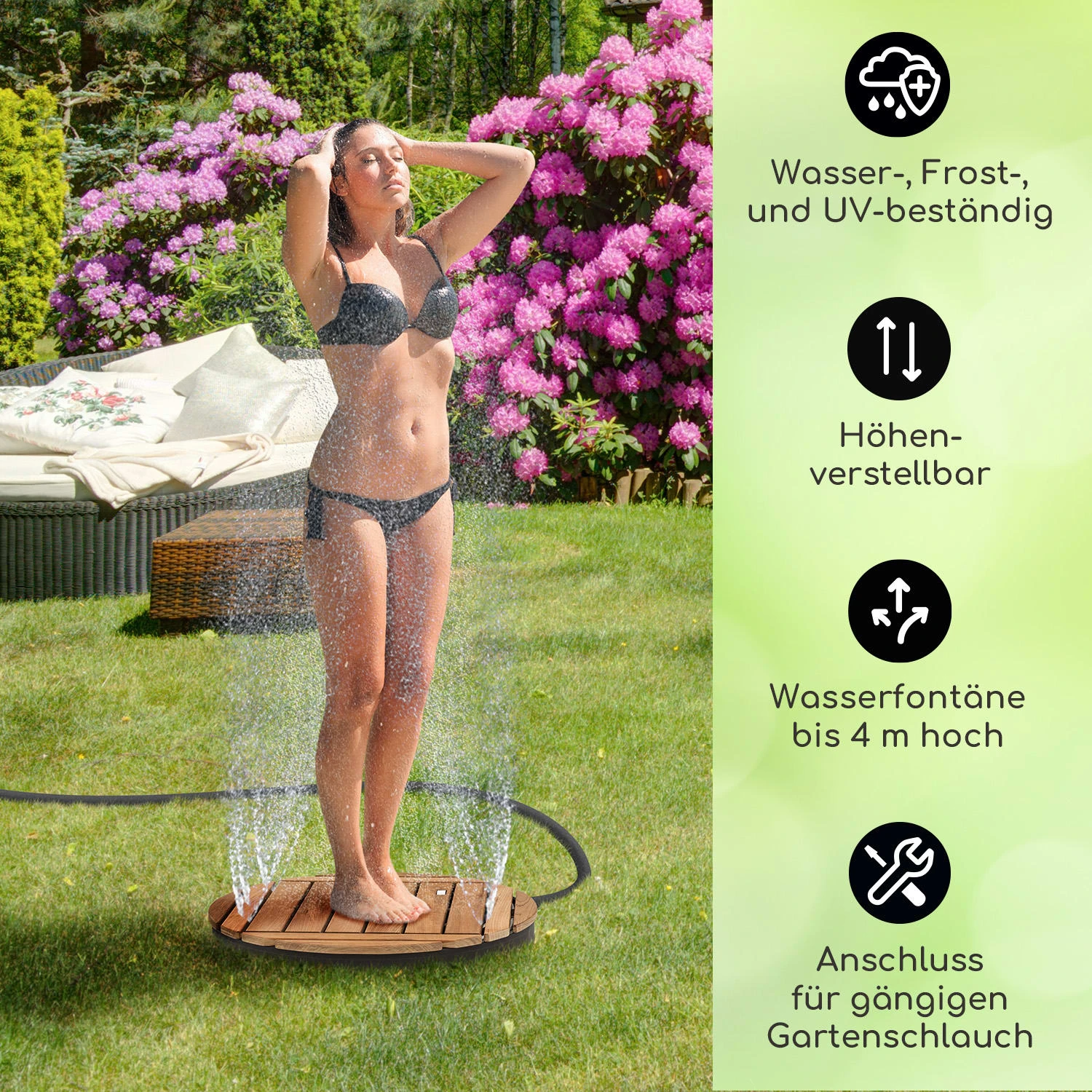 Sumatra Teak Round Gartendusche Aluminium Teakholz Tragegriff - Image 2