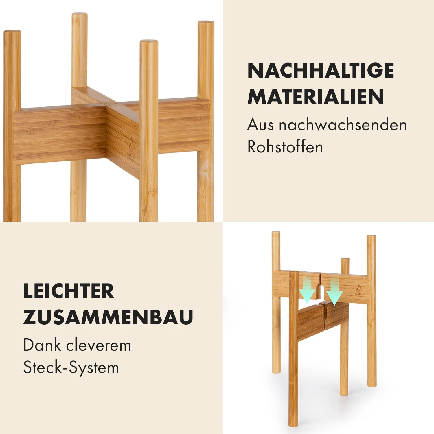 Zeist Pflanzenhalter 3er-Set 2 Höhen Kombinierbar Steck-Design Naturbelassen - Image 4