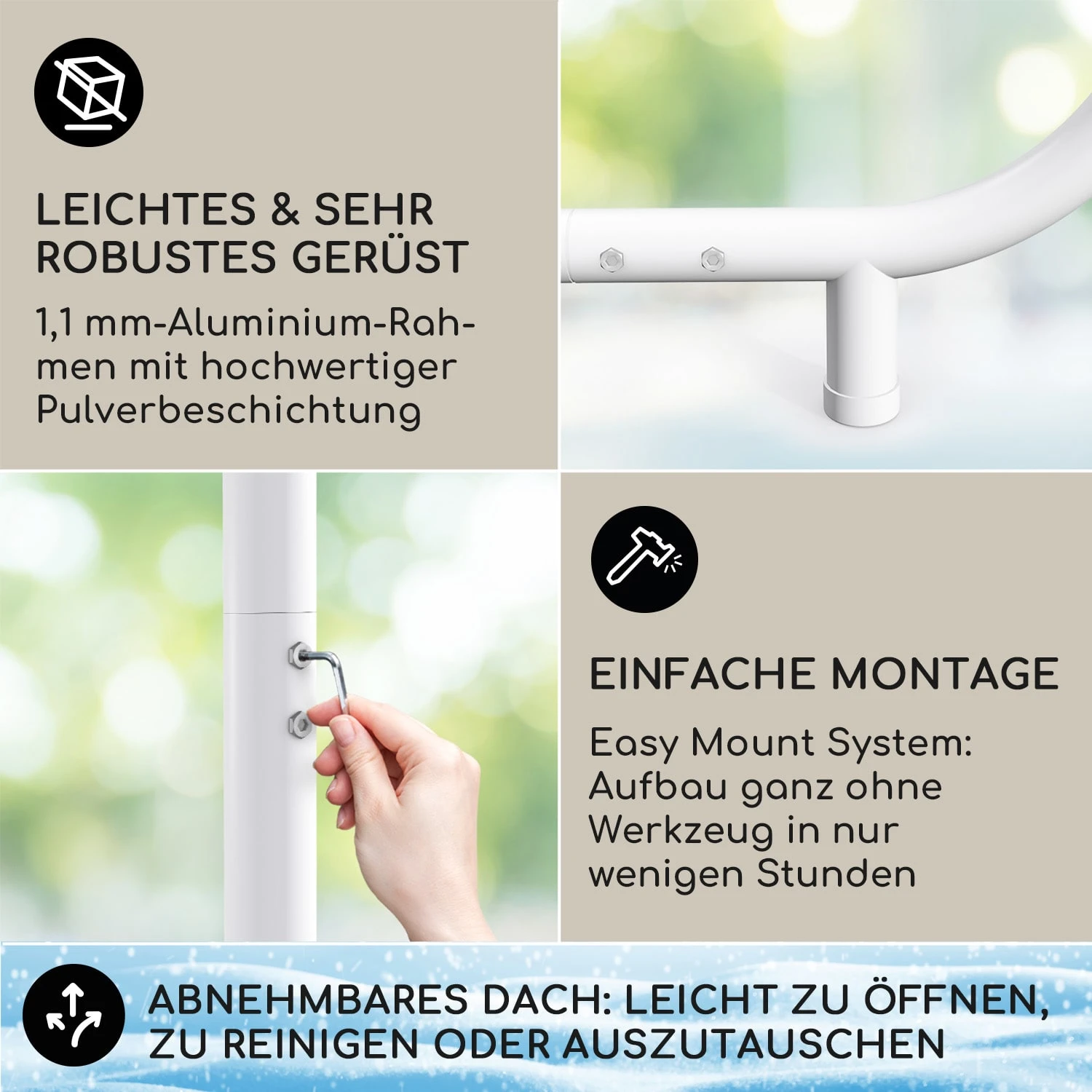 Nantes Pavillon Gazebo Sonnendach 3x3m Polyester Stahlrahmen UV50+ Bodenrollen - Image 3