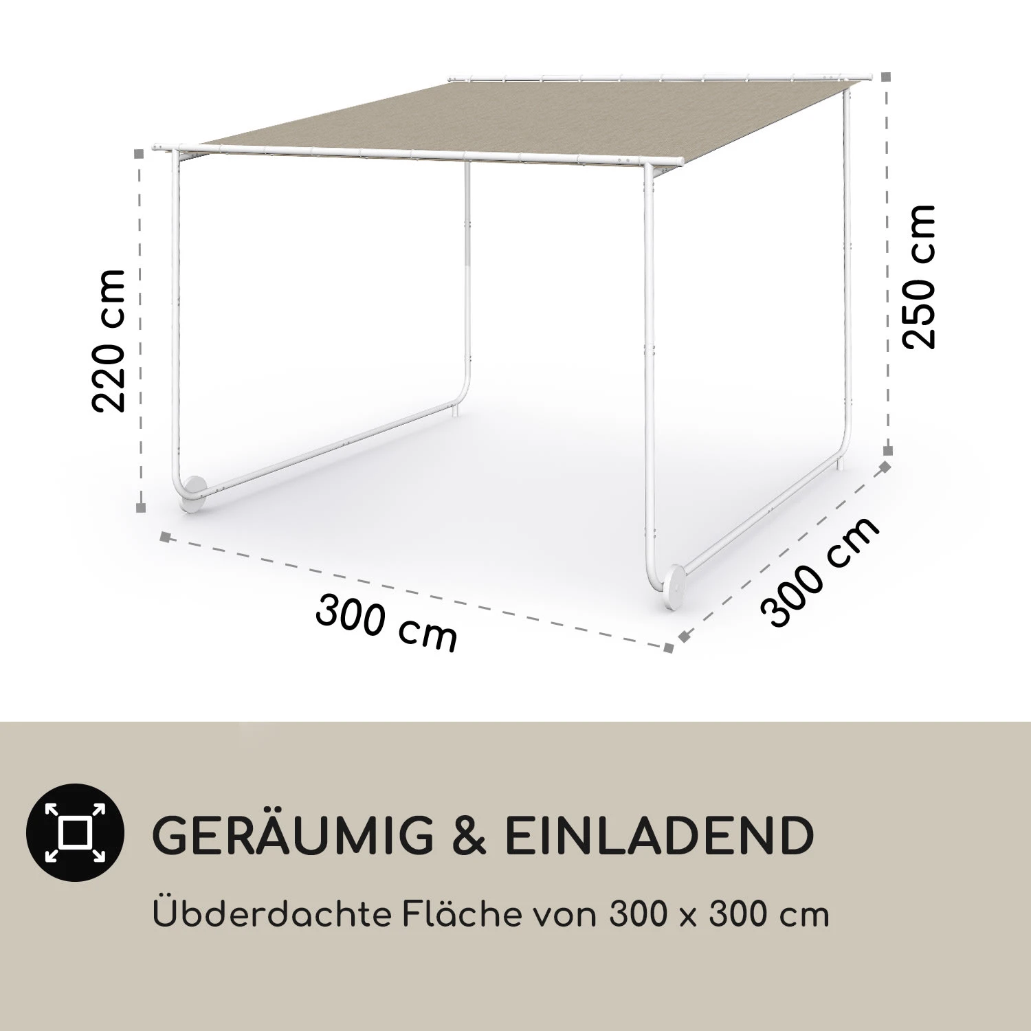 Nantes Pavillon Gazebo Sonnendach 3x3m Polyester Stahlrahmen UV50+ Bodenrollen - Image 4