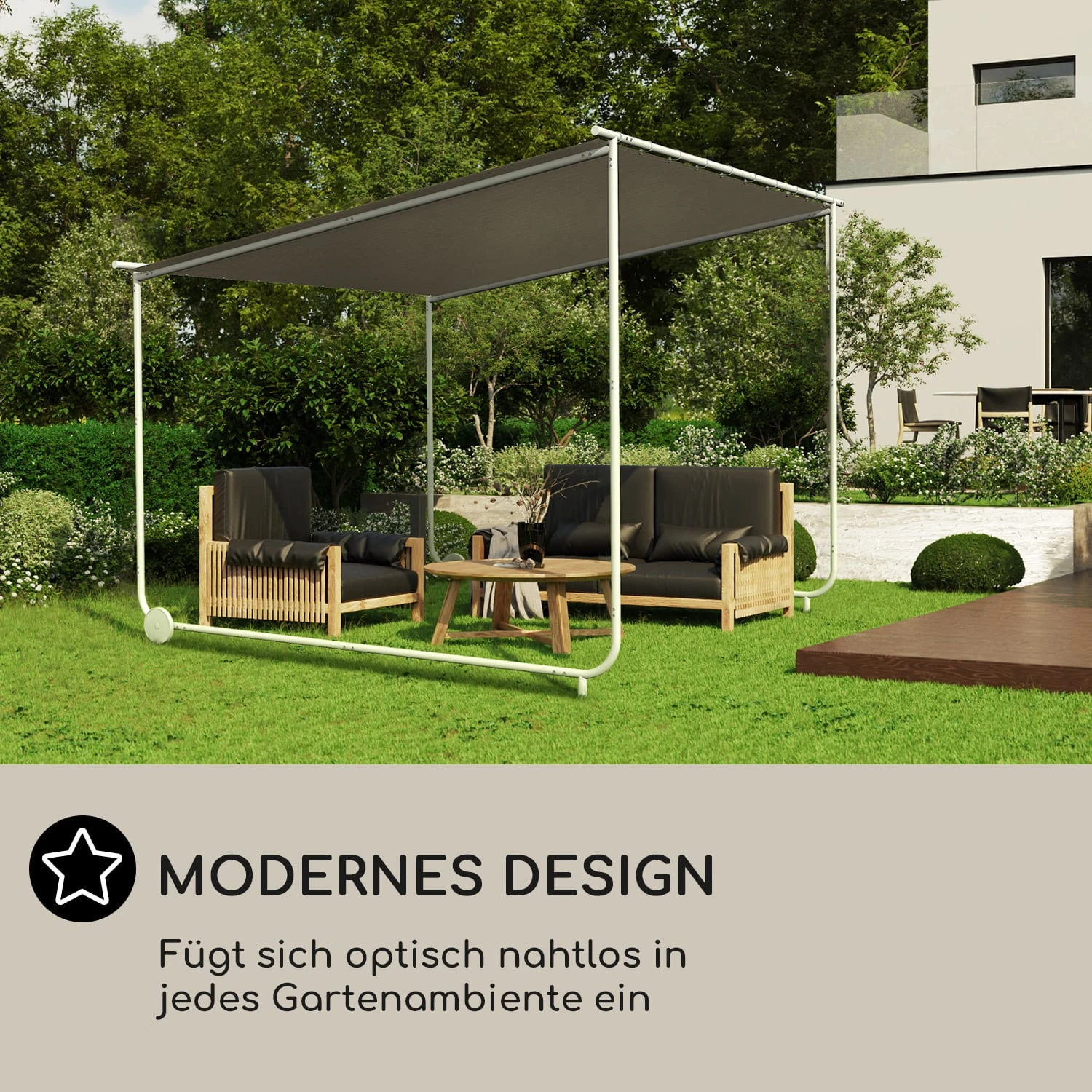Nantes Pavillon Gazebo Sonnendach 3x3m Polyester Stahlrahmen UV50+ Bodenrollen - Image 5