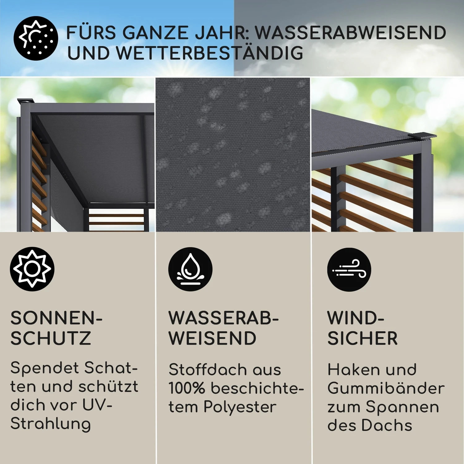 Valence Gazebo 3x3 M UV50+ Wasserabweisend LED-Solar-Beleuchtung Solar-Panel - Image 2