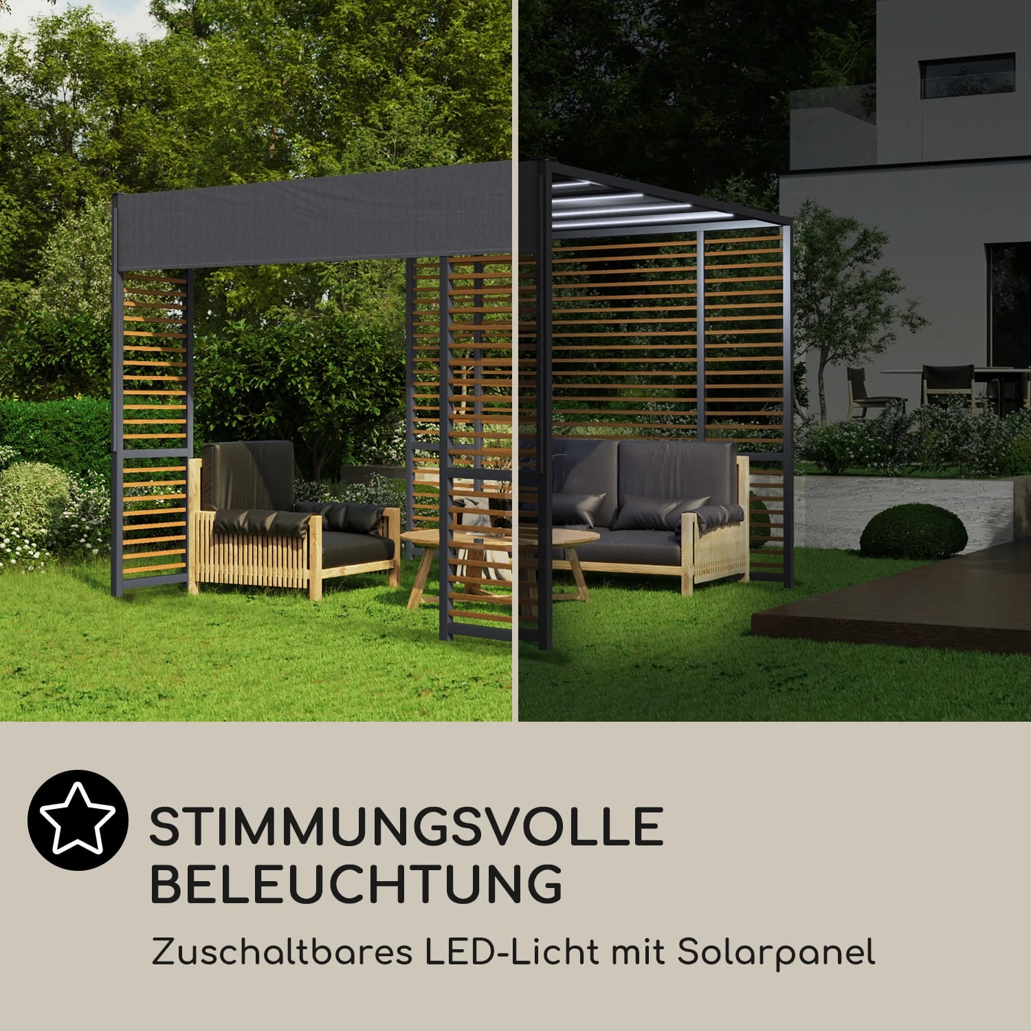 Valence Gazebo 3x3 M UV50+ Wasserabweisend LED-Solar-Beleuchtung Solar-Panel - Image 4